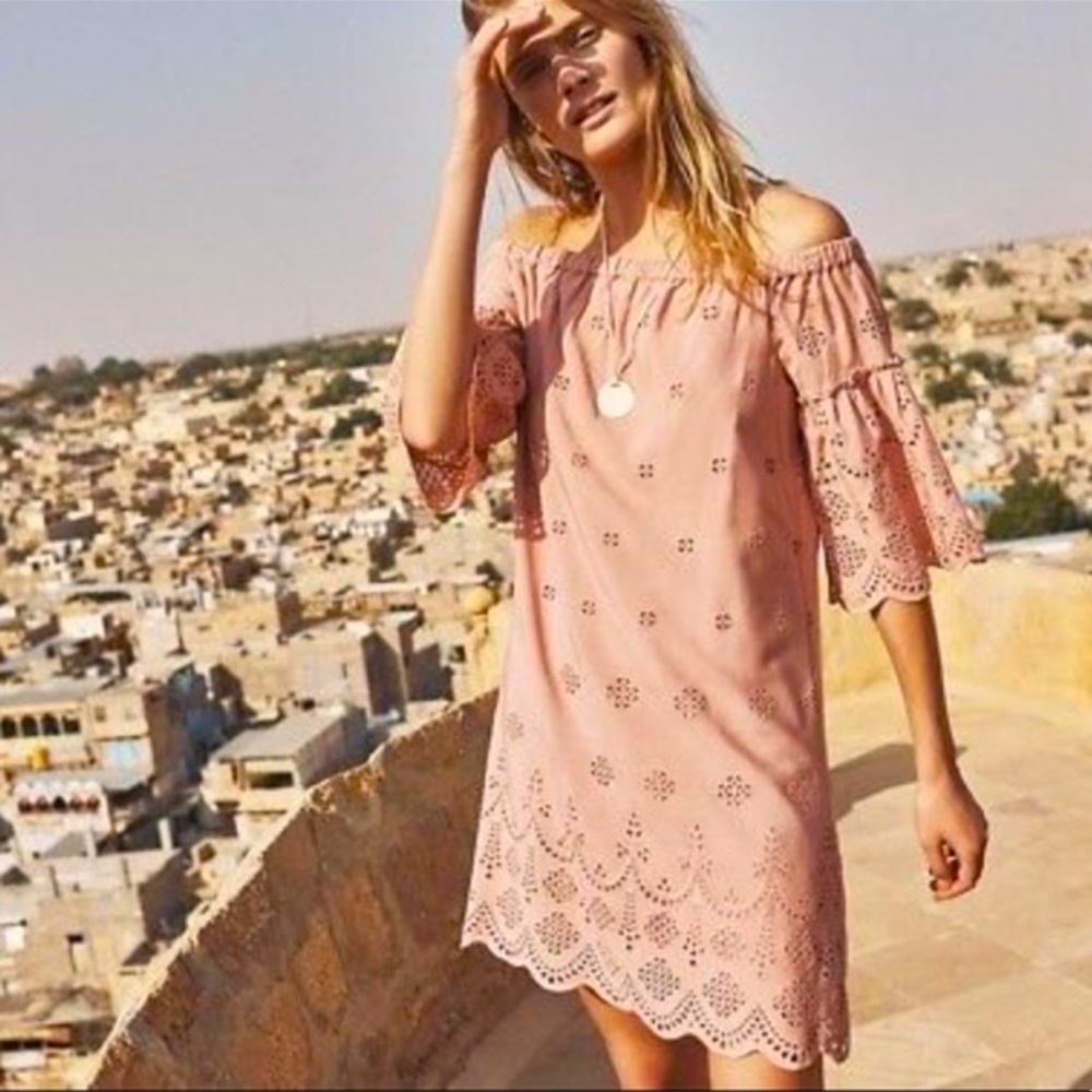 Madewell Eyelet Off the Shoulder Dress Blush Pink, Size 4